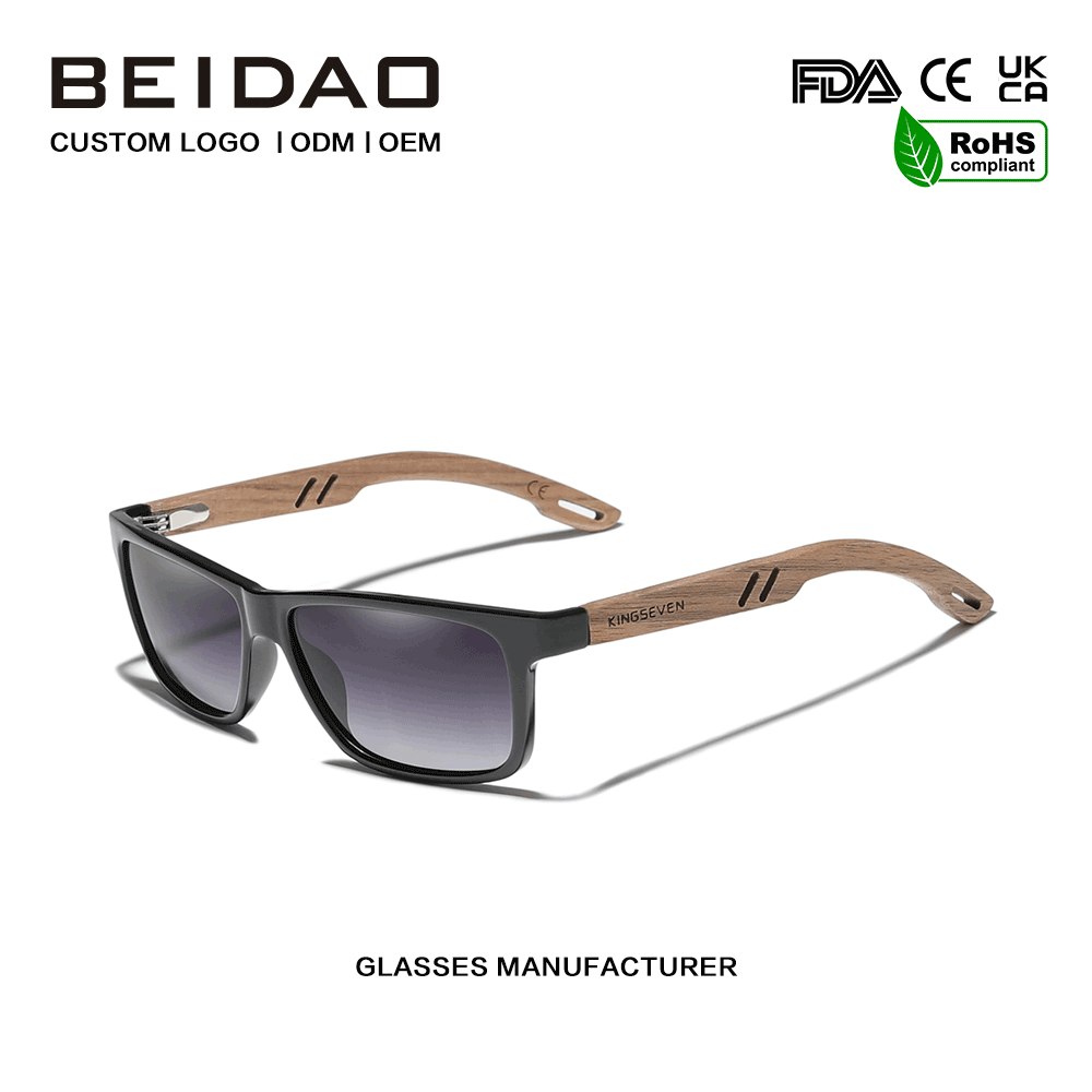 Cermin Mata Hitam Frame Walnut Hitam Klasik TR90 untuk Lelaki Wanita