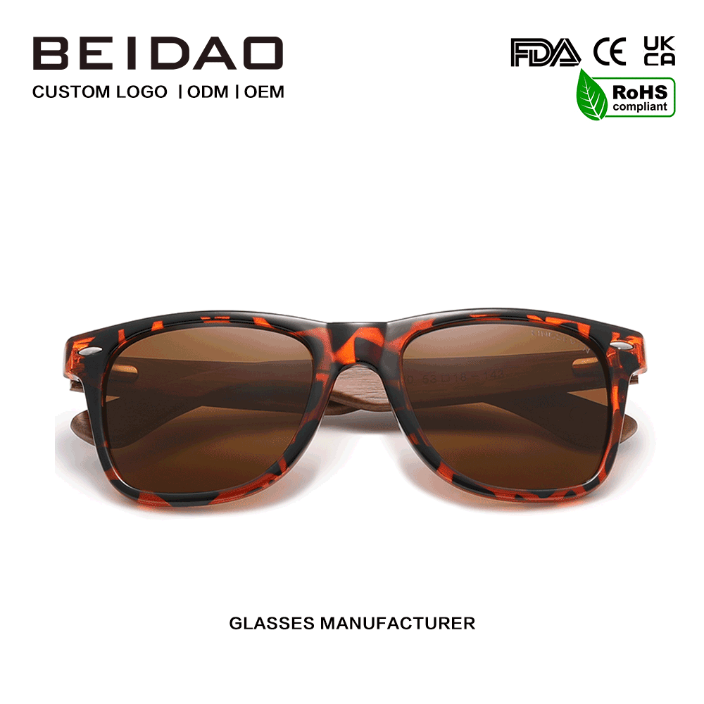 Cermin Mata Hitam Cetakan Leopard Retro Anti-Reflektif Walnut Klasik