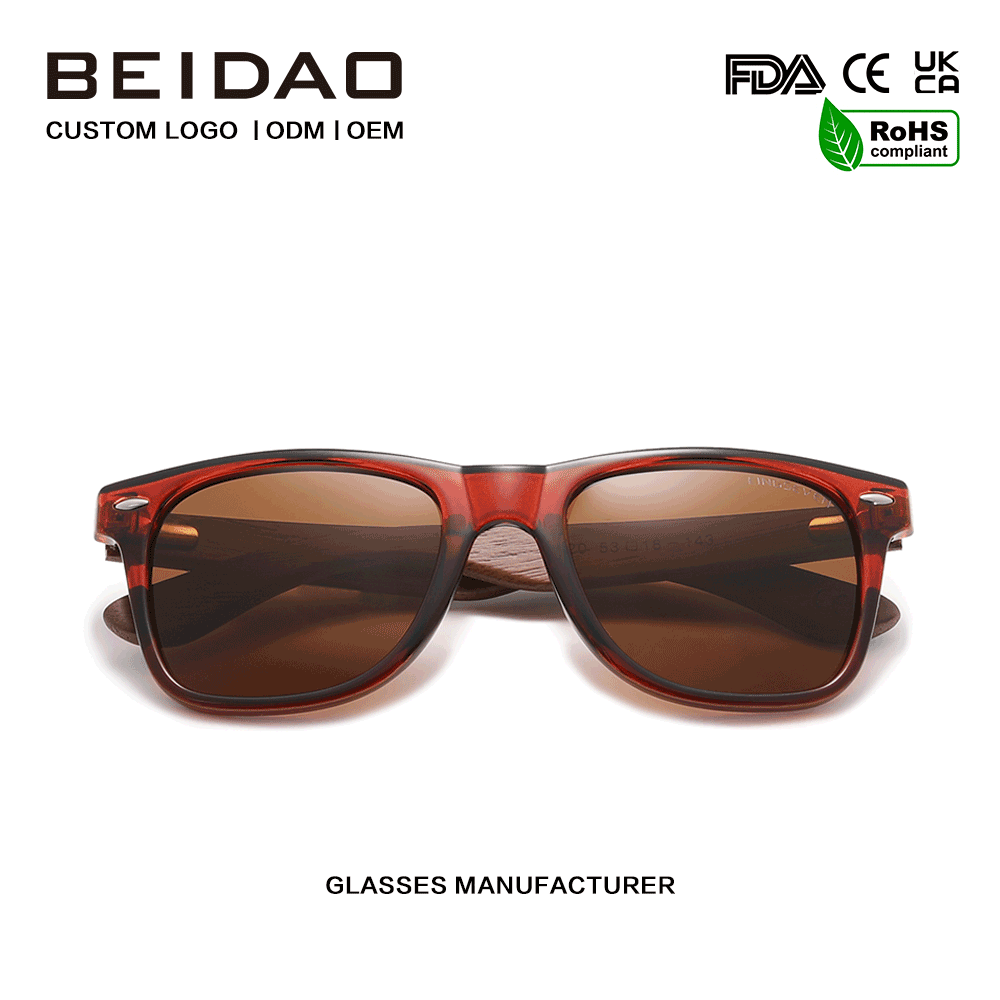 Cermin Mata Hitam Retro Anti-Reflektif Walnut Terpolarisasi Klasik