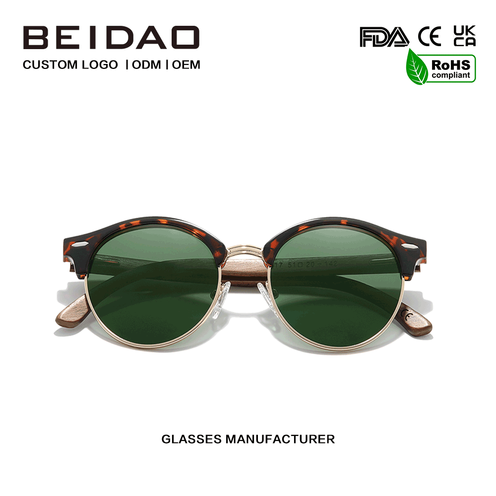 Cermin Mata Hitam UV400 Tanpa Sempadan Kayu Walnut Fesyen