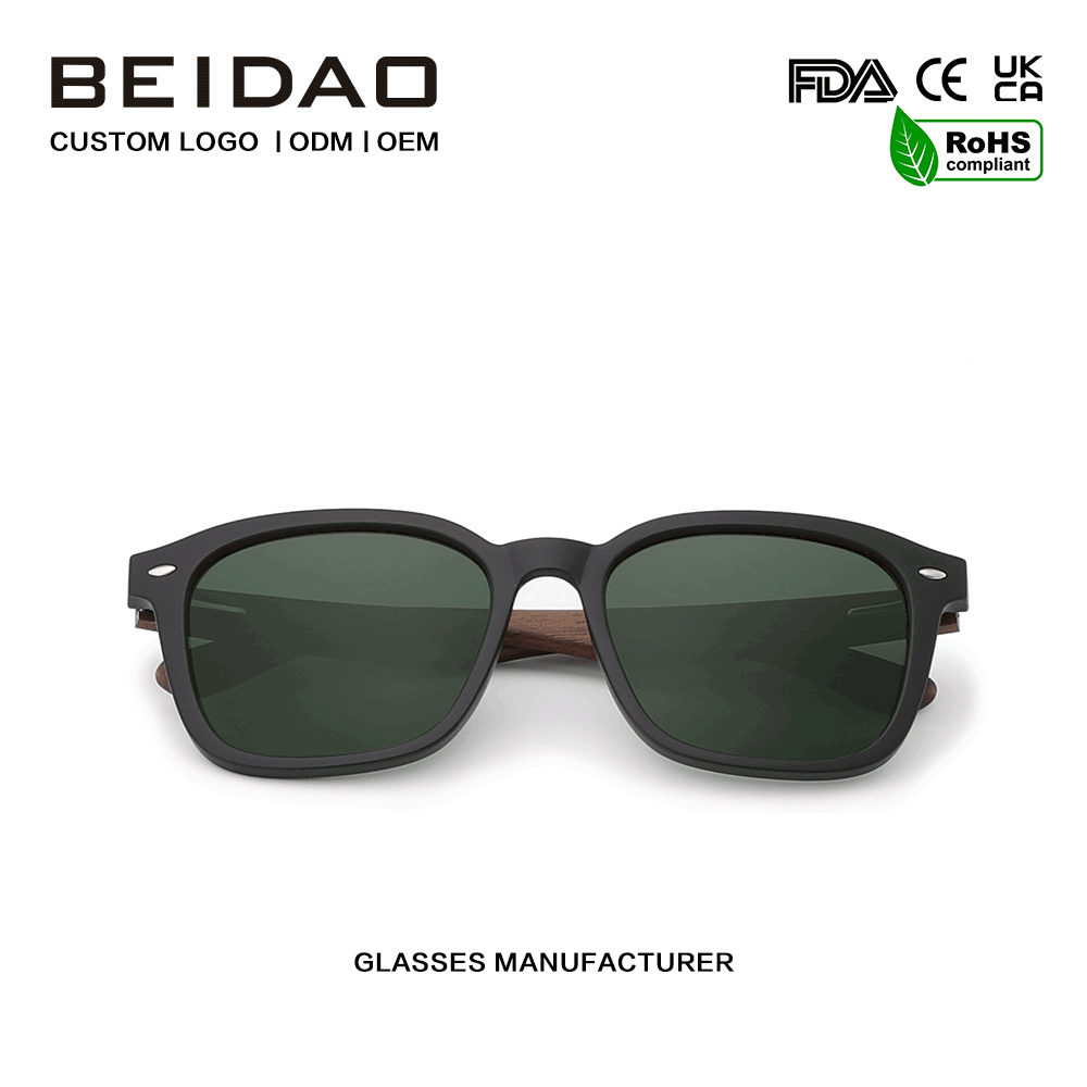 Cermin mata hitam Polarized Bingkai Wlanut Wooden TR90 Fesyen