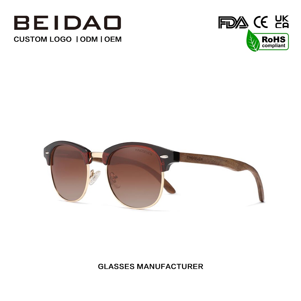 Cermin Mata Hitam Kayu Walnut Polarized Coklat Kecerunan