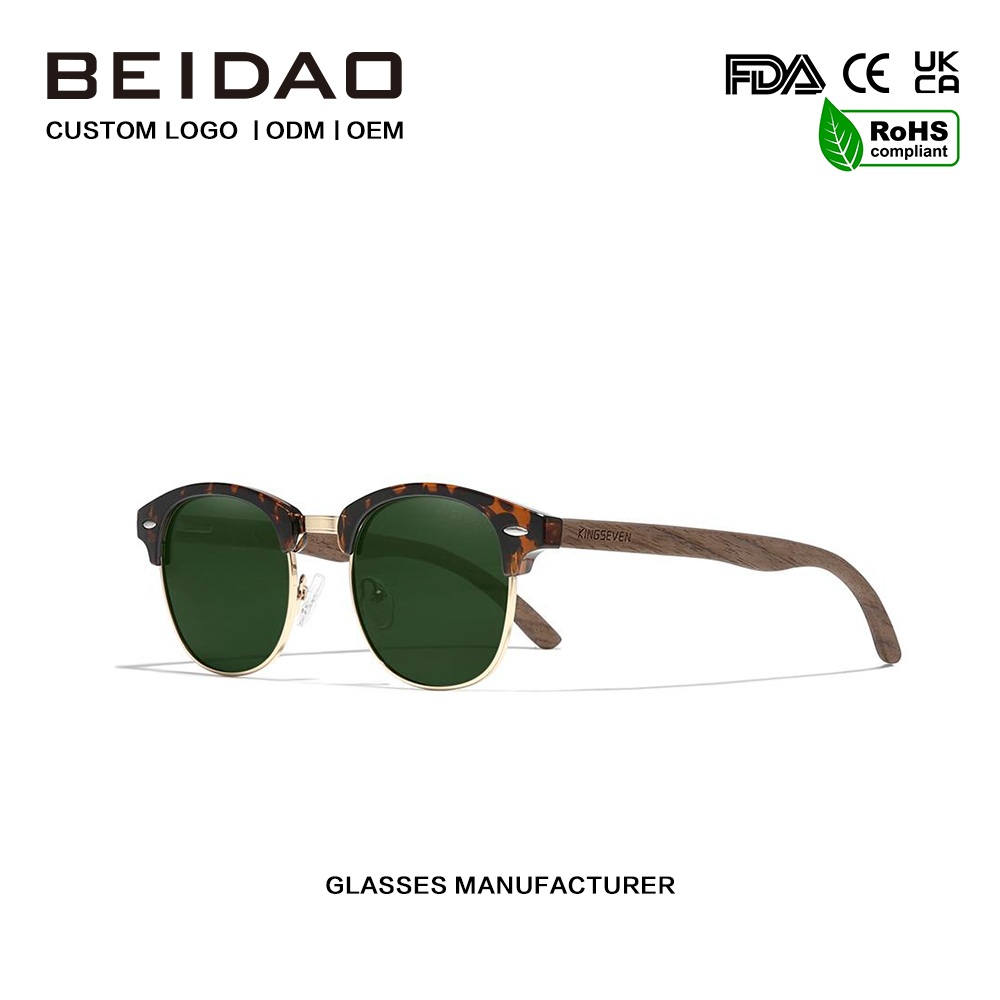 Cermin Mata Hitam Kayu Walnut Polarized G15 Hijau