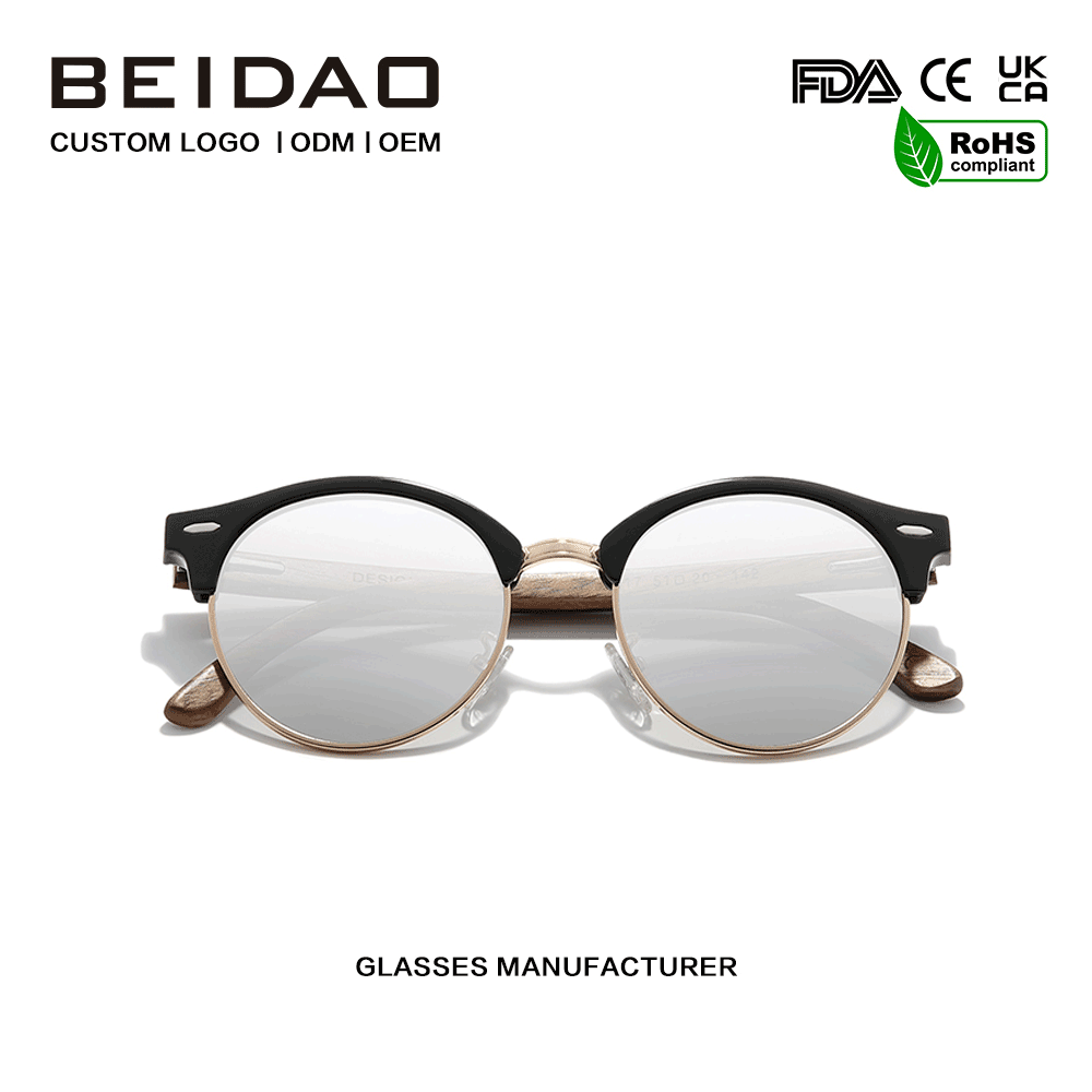 Cermin Mata Hitam UV400 Tanpa Sempadan Kayu Walnut Buatan Tangan