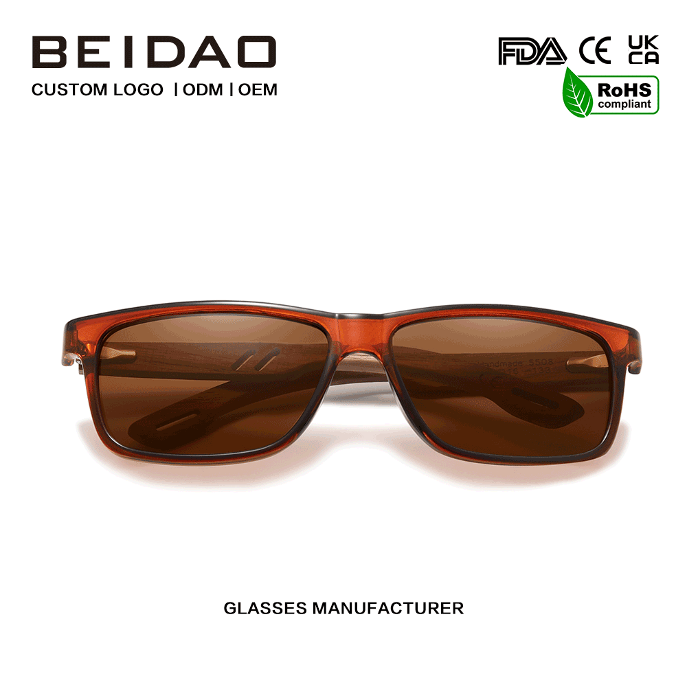 Hot Selling Walnut TR90 Frame Cermin Mata Hitam untuk Lelaki Wanita