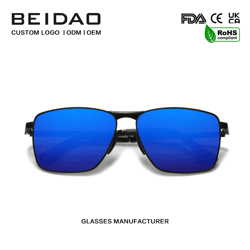 Cermin Mata Hitam Polarisasi UV400 Segiempat Biru Moden