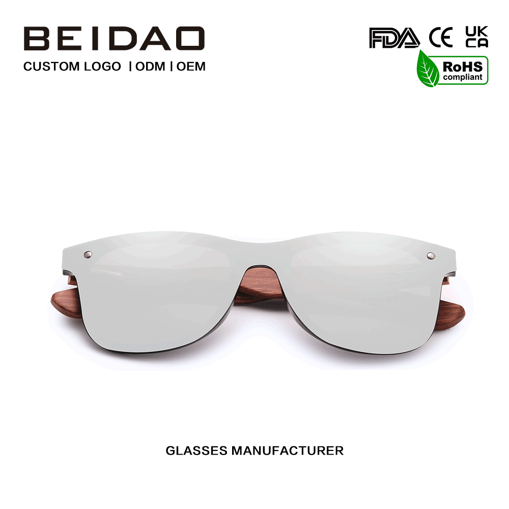 Cermin Mata Hitam Polarized Perak Kayu Bubinga Asli Moden