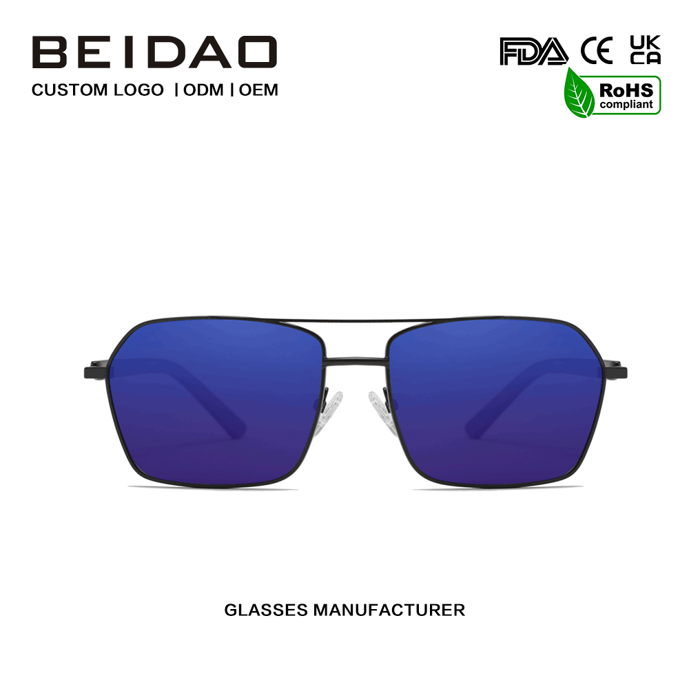 Cermin Mata Hitam Lensa UV400 Retro Moden Aloi Aluminium Biru Memandu