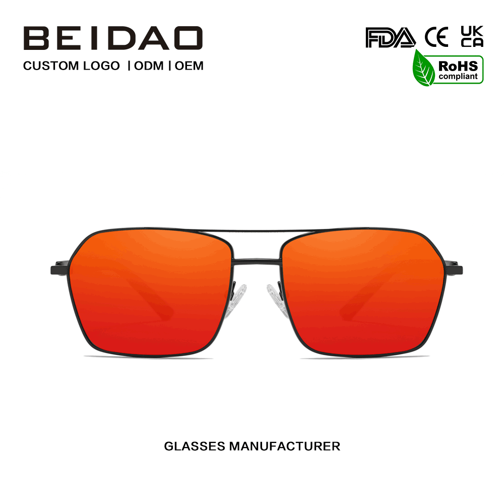 Cermin Mata Hitam Lensa UV400 Merah Moden Retro Aluminium Aloi Memandu
