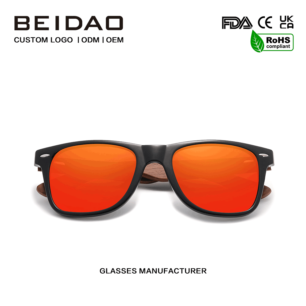 Cermin Mata Hitam Lensa Merah Retro Anti-Reflective Walnut Moden