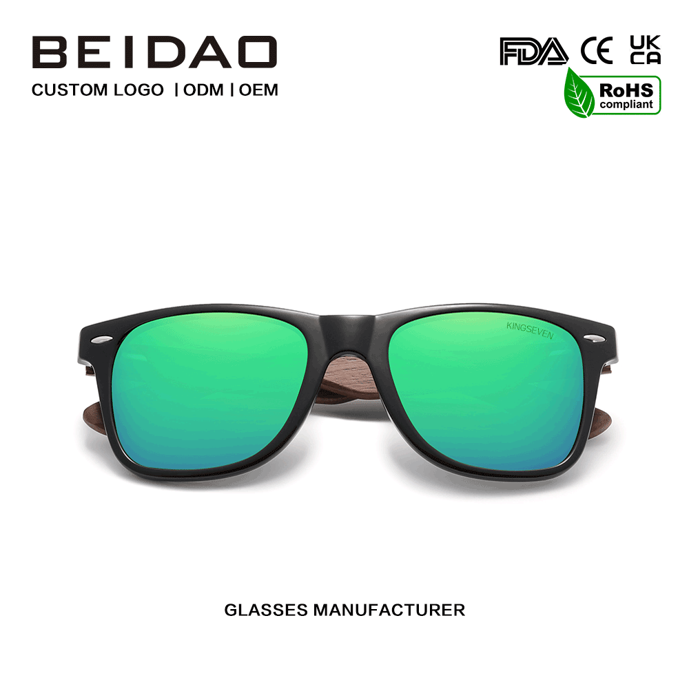 Cermin mata hitam perlindungan UV400 Terpolarisasi Walnut Moden untuk Lelaki