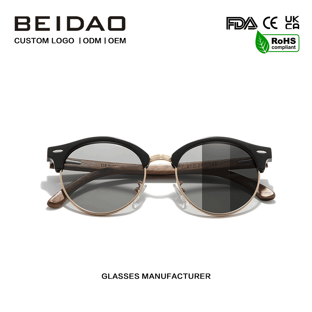 Kanta Photochromic Kayu Walnut Moden Cermin Mata Hitam Memandu